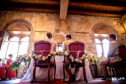 Pretty floral chair garlands for the civil wedding ceremony in Taormina Palazzo Duchi di Santo Stefano