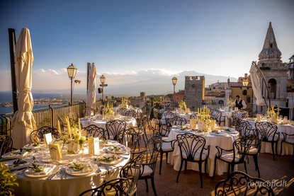 Panoramic rooftop reception tables in the heart of Taormina at Ristorante Baronessa