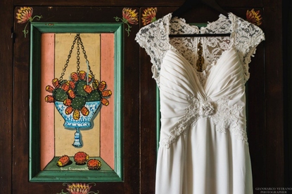 Wedding dress and Sicilian artisan fichi d`India - local prickly pear art in Taormina